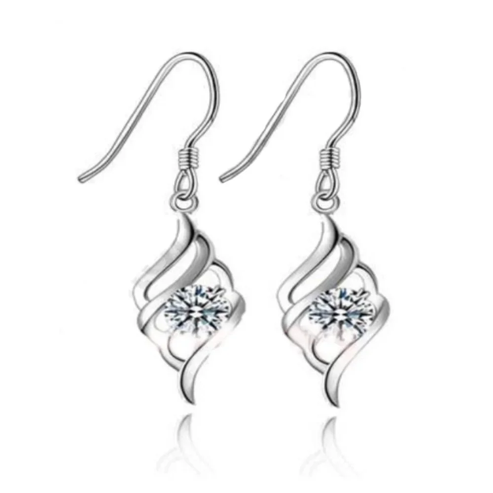 ❤️ 925 Sterling Silver Cute Spiral Earrings And Necklace Set Love Hoop - Picture 2 of 5